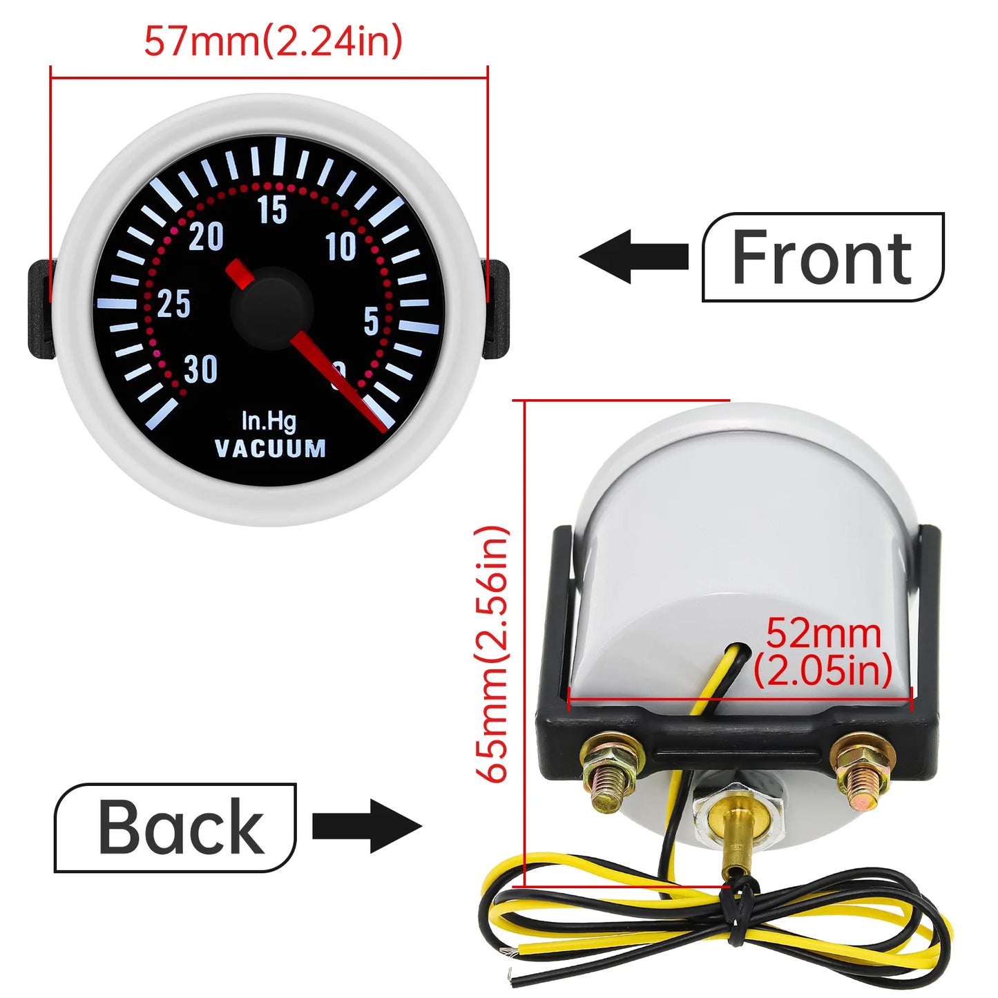 2"52mm Smoke Len PSI/BAR Turbo Boost Gauge Meter Water/Oil Temp Meter Tachometer Vacuum VOLT Oil Pressure for Gasoline Car 12V