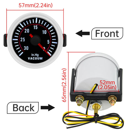 2"52mm Smoke Len PSI/BAR Turbo Boost Gauge Meter Water/Oil Temp Meter Tachometer Vacuum VOLT Oil Pressure for Gasoline Car 12V