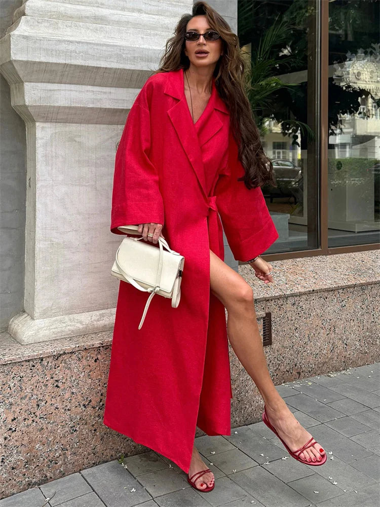 Tossy Casual Loose Lace-Up Dress Female Lapel Long Sleeve High Waist Solid Autumn 2025 New Bandage Dress Women's Commute Dress