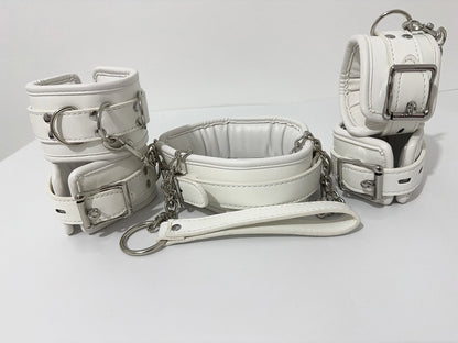 Adjustable Stainless Steel Spreader Bar Set Padded Leather  Kit Adjustable Collar Handcuffs Ankle Cuffs Restraints BDSM Adult