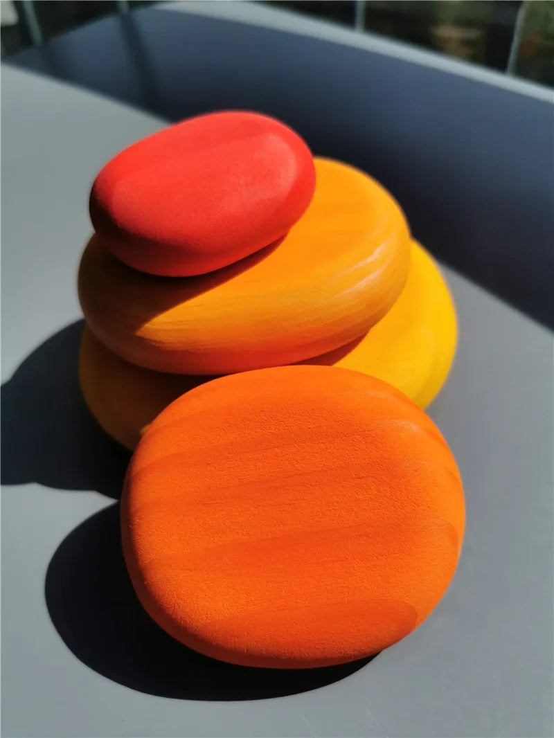 Wooden Toys for Kids Rainbow River Pebbles Stones Dolls Rings Balls Building Stacking Blocks
