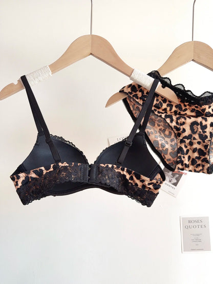 Sexy Leopard Print Lingerie Set Women Wireless Invisible Small Bust Lift, Adjustable A To C Cup, Sheer Lace Pure Style,soft S-XL