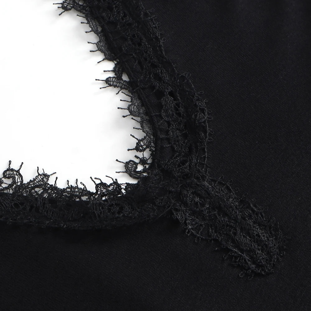 Women Black Lace Trim Bodysuit Elegant V-Neck Sleeveless Tank Top Slim Fit Sexy Bodycon Jumpsuit Basic Summer Bodysuits