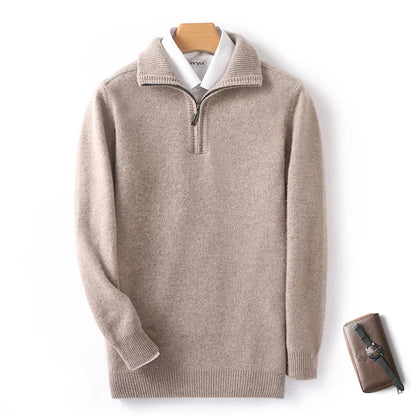 Autumn/Winter New Men's 100% Pure Wool Sweater Business Casual Half Zip Lapel Pullover Thickened Warm Knitted Long Sleeve Jumper
