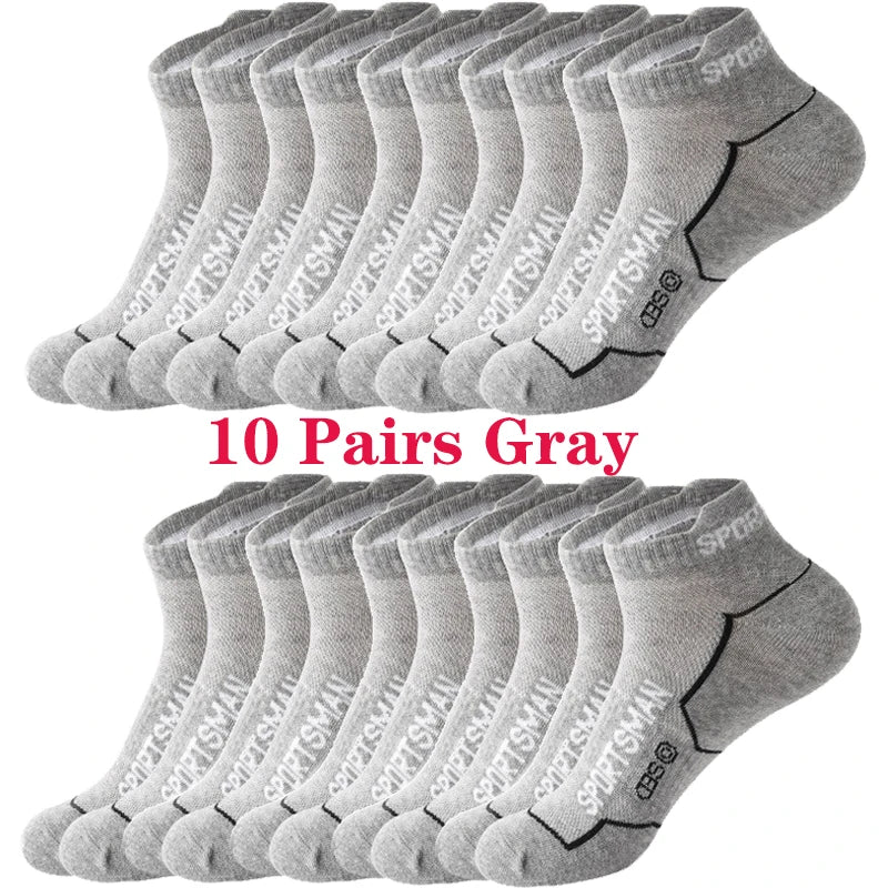10 Pairs Men's Ankle Running Socks Cotton Breathable Marathon Sports Short Socks Comfortable Sweat Absorption Fitness Socks