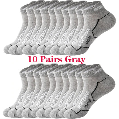 10 Pairs Men's Ankle Running Socks Cotton Breathable Marathon Sports Short Socks Comfortable Sweat Absorption Fitness Socks