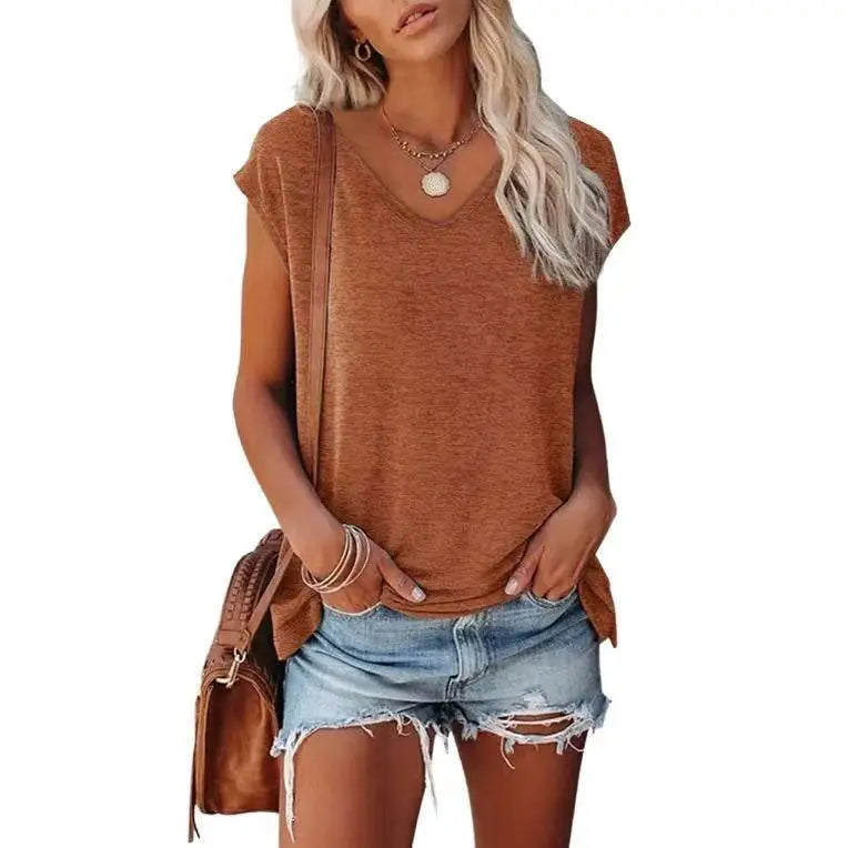 2026 Women's Summer Casual V Neck T Shirt Batwing Sleeve Loose Fit Tee Tops Solid Color Basic Blouse Plus Size T Shirt