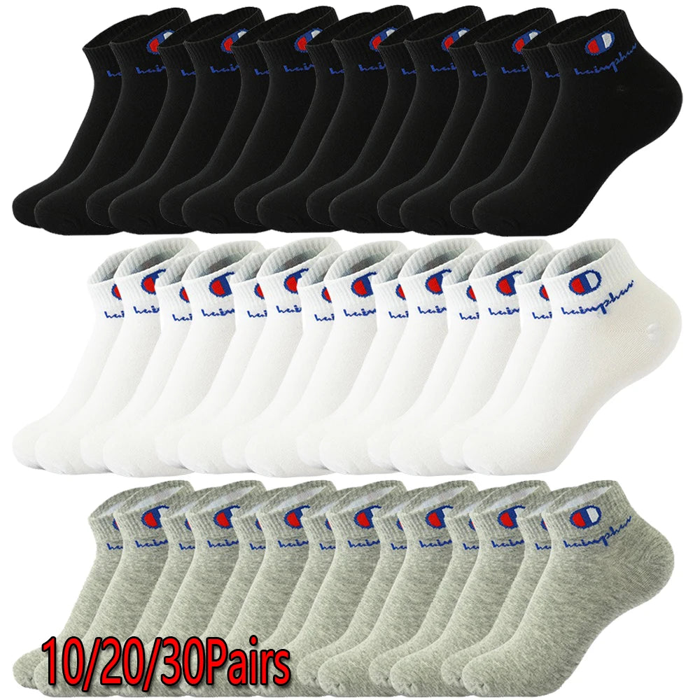 10/20/30 Pairs Ankle Socks Men Women Cotton Brand Socks Athletic Running Socks Cushioned Breathable Low Cut Sports Short Socks