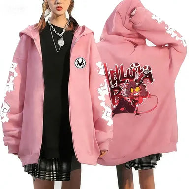 Trendy Anime Hooded Cardigan Unisex Harajuku Style Casual Fashion Long Sleeve Jacket Autumn Winter Fleece Zipper Sweatshirt