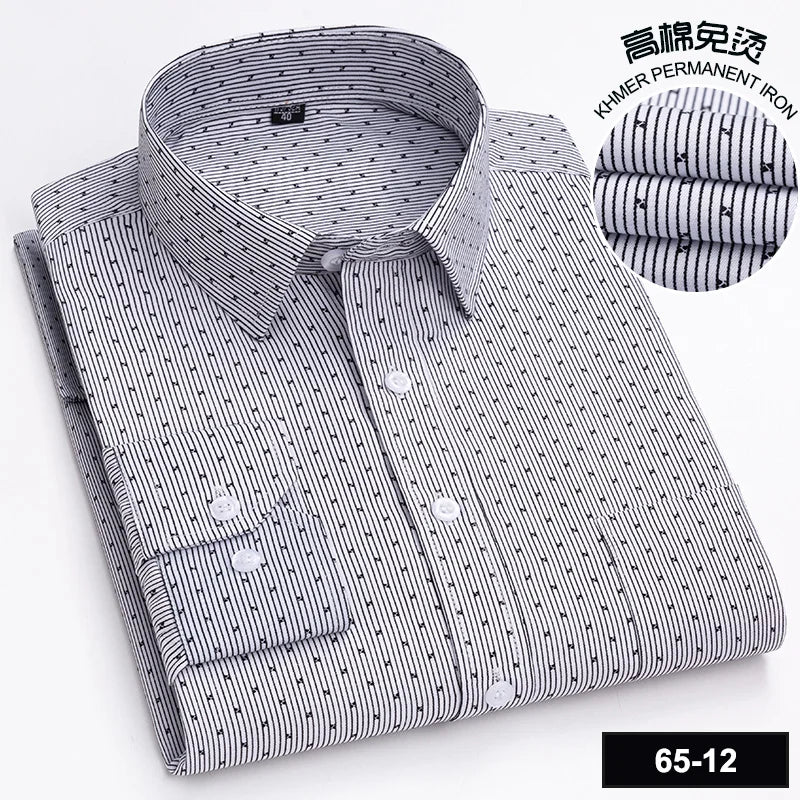 Men's High-quality Fashion Casual Print Plaid Stripe Long Sleeve Shirts Single Pocket Comfort Fit Business Formal Office Blouses