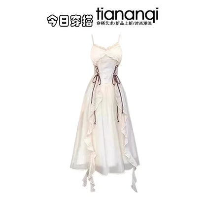 Spring and Autumn Fashion Casual Knitted Top+Bohemian White Dress Elegant Women's Two Piece Set