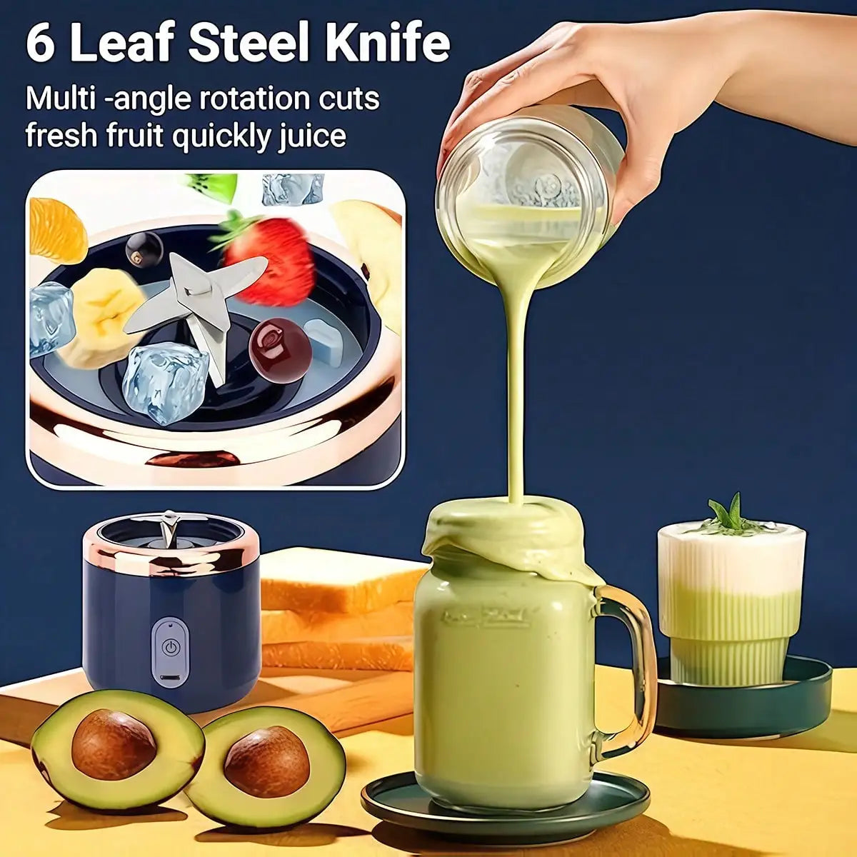 Powerful Portable Blender Juicer with Cup - Crush Fruits Veggies for Smoothies, Kitchen Gym Essential