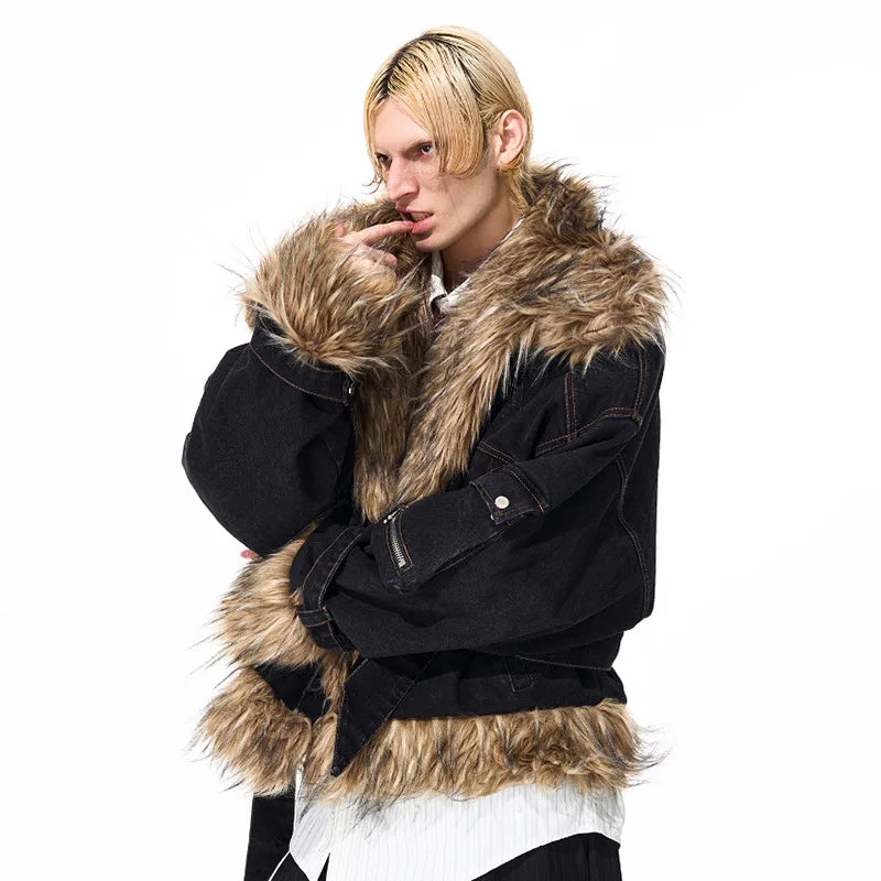 LUZHEN Fashion Personalized Faux Fur Splicing Design Thickened Warm Winter Parka Coat Men's 2025 New Streetwear Clothes JY4867