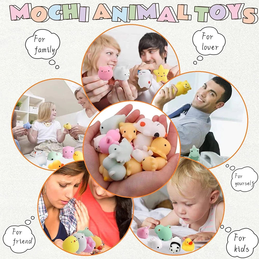 100Pcs Mochi Squishy Toy Kawaii Mini Animals Squishies Stress Relief Toys for Kids Boys Girls Birthday Gifts Party Favors Prizes