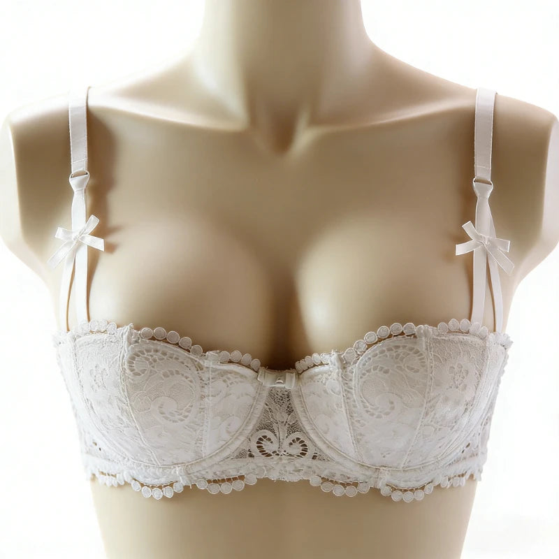 Sujetador Encaje Blanco Push Up Aro Reductor para Pecho Grande Anticaídas Lencería Bragas BANERDANNI Panty Set S-XL 32-38-AB Cup