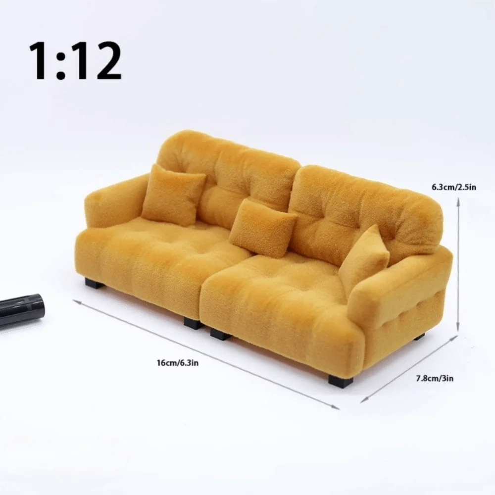 New 1:12 1:20 1:30 Flocking Sofa Model Simulation Dollhouse Decoration Living Room Furniture Mini Sofa House Accessories