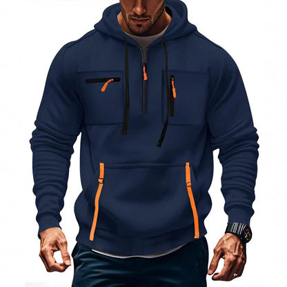 Men's Casual Sports Hoodie 2025 New Fashion Pocket Zipper Hooded Sweatshirt Solid Color Loose Coat Outdoor Running Streetwear