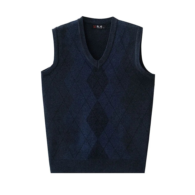Thickened Casual Sweater Tank Top for Men Vintage Argyle Check Knitting Vest Man Autumn Winter Out Wear Sleeveless Sweaters