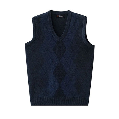 Thickened Casual Sweater Tank Top for Men Vintage Argyle Check Knitting Vest Man Autumn Winter Out Wear Sleeveless Sweaters