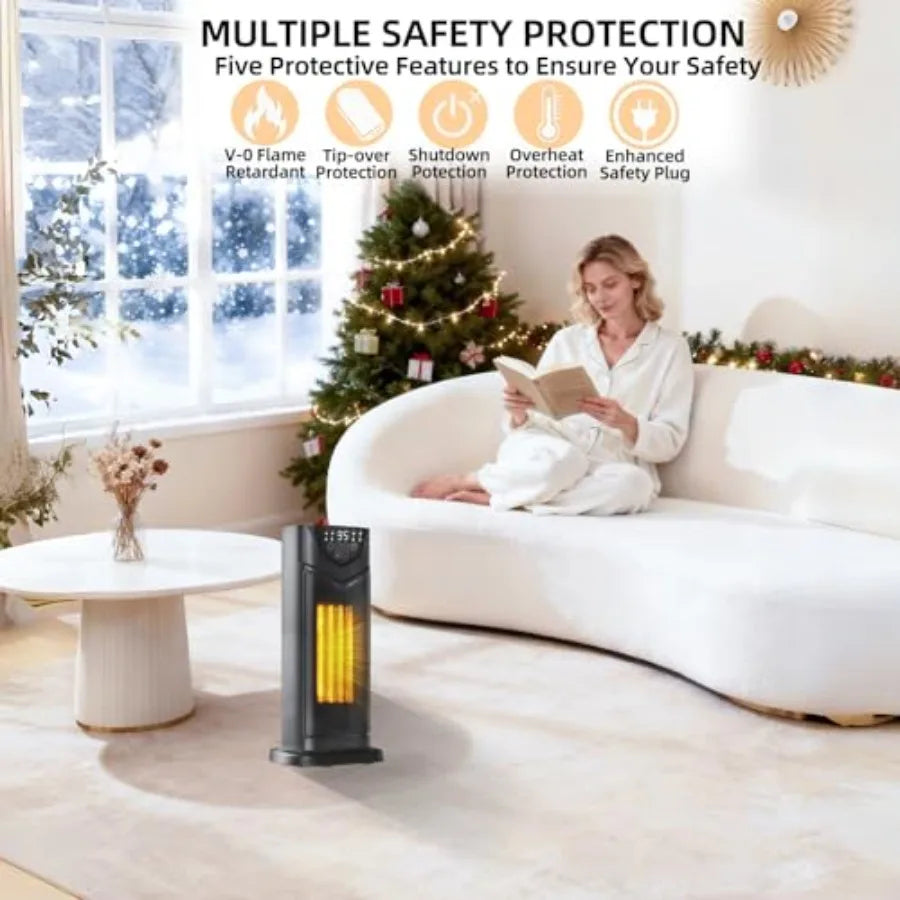 Space Heater, 1500W Electric PTC Ceramic Heater for Indoor Use with Thermostat and 4 Fan Mode, 12H Timer, Remote, 2026 Upgraded