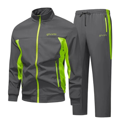 Men's Spring Autumn Track Suit 2 Piece Set Stand Collar Jacket with Pants Casual Sports Running Outfit Matching Athletic Wear