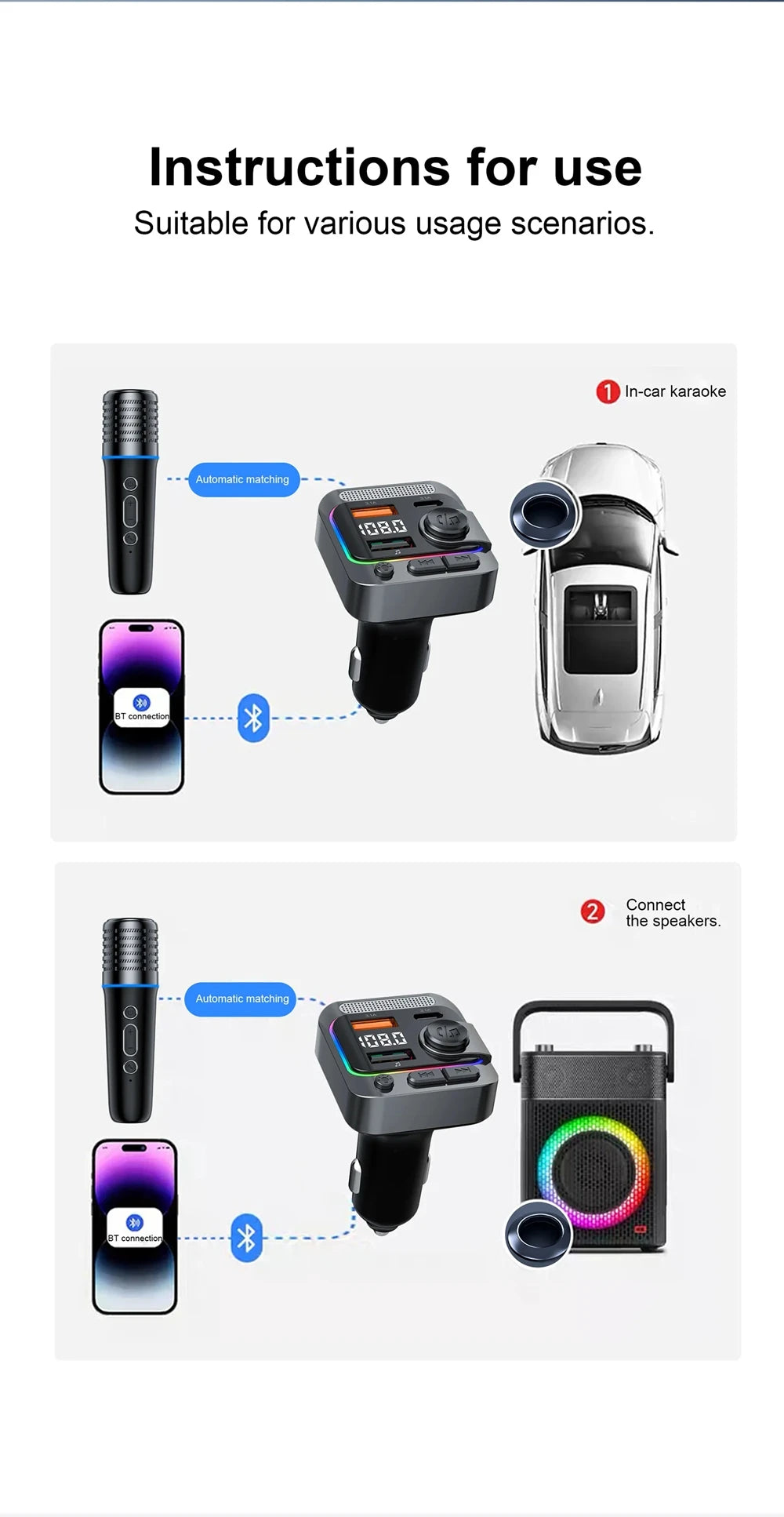 Bluetooth 5.3 Car FM Transmitter with Wireless Microphone MP3 Player Type-C Dual USB Charging Hands-Free Calling TF Card Support
