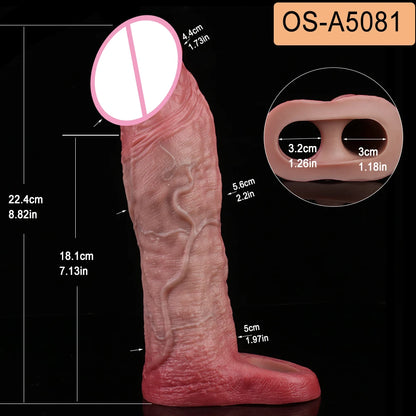 SXXY Penis Sleeve Realistic Male Penis Enlarger Extender Silicone Cock Ring Ultra Close Head Hollow Dildo Sex Toys For Adult