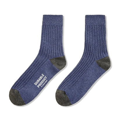 Maden Men's 3 Pairs Socks Casual Contrasting Color Knitted Mid-calf Socks Three-color Pit Thick Line Long Socks