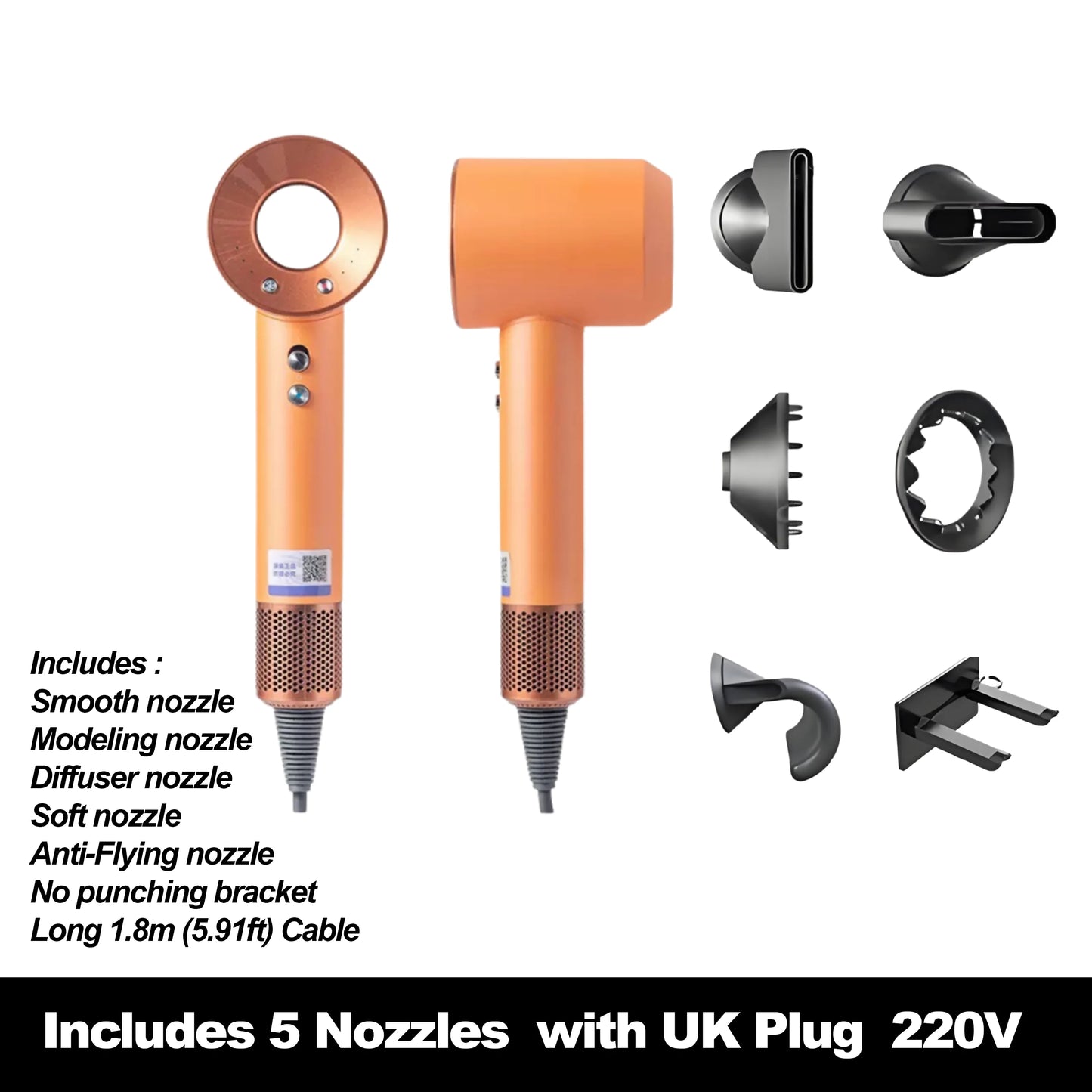 High-Speed Hair Dryer with 10M Negative Ions, Collagen, Intelligent Constant Temperature & Multi-Settings