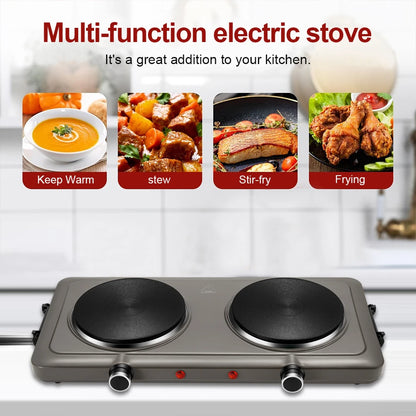 Sonifer 2000W Double Burner Electric Hot Plate SF-3052, Cast Iron, Variable Temp Control, Portable Countertop Stove