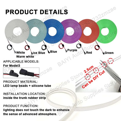 For Tesla MODEL 3 highland Car trunk light bar, Plug & play Rear luggage decoration lights, LED Car interior atmosphere light