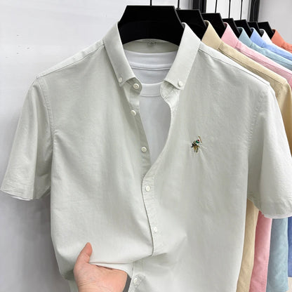 100% Pure Cotton Men's Short Sleeved 2026 New Brand Embroidered Trendy Shirt for Men's Casual Summer Wear