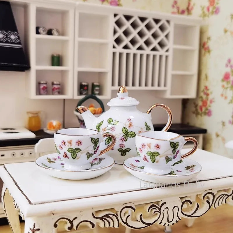 Dollhouse Mini Ceramic Tea Set Teacup Food Play Scene Model for Doll House Miniature Furniture Decoration Accessories