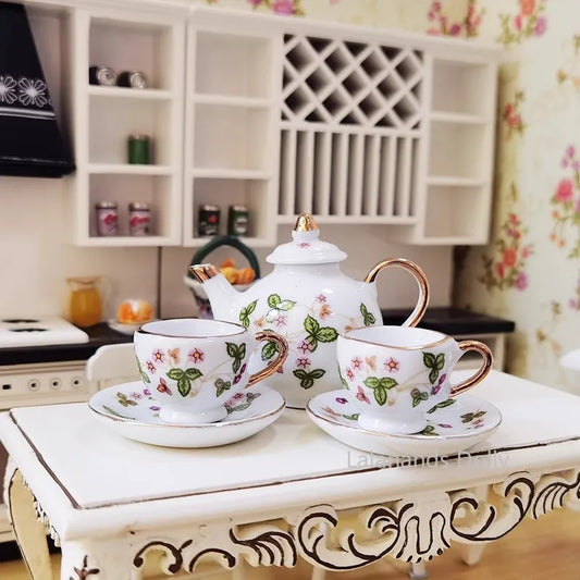 Dollhouse Mini Ceramic Tea Set Teacup Food Play Scene Model for Doll House Miniature Furniture Decoration Accessories