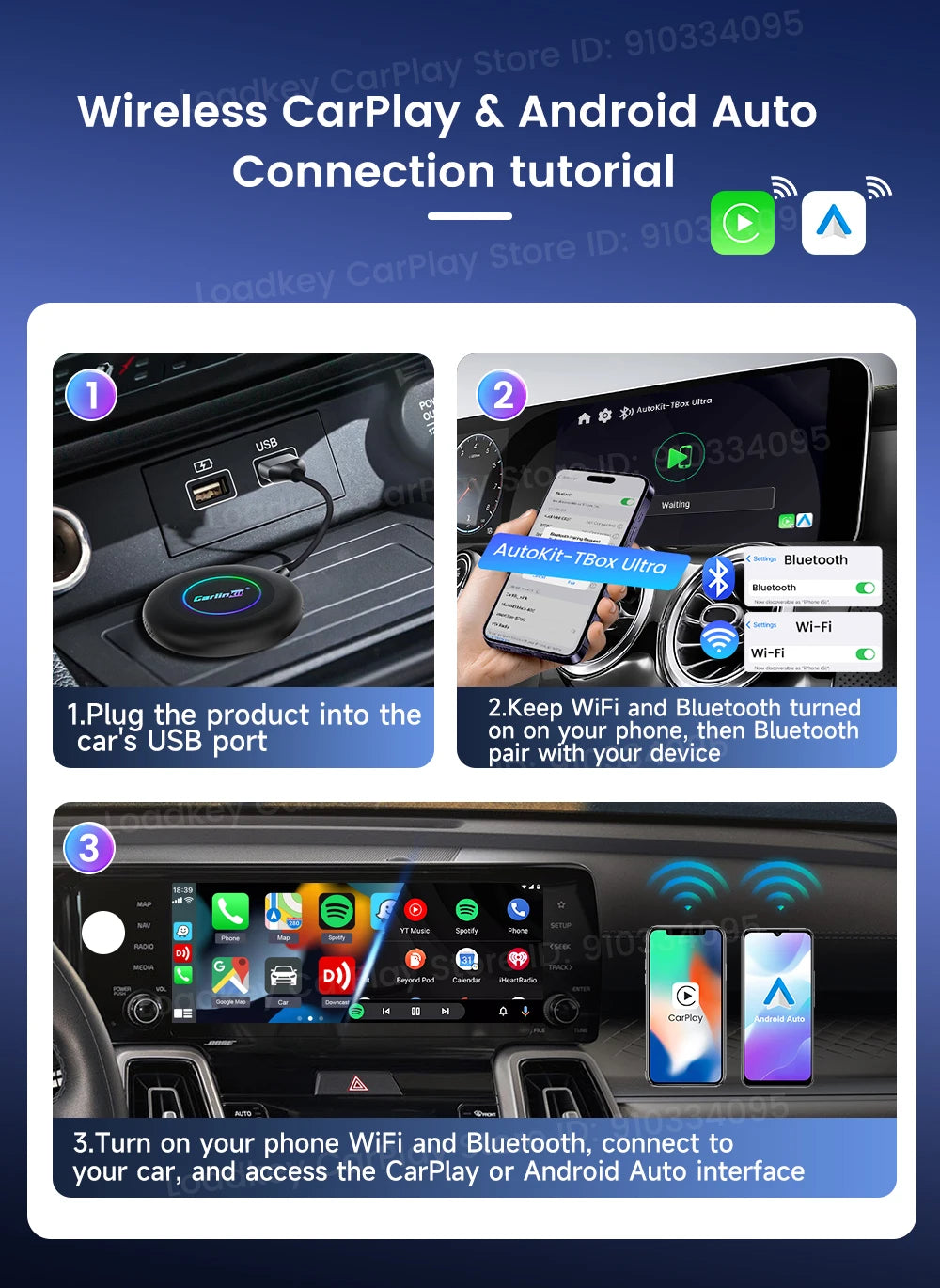 CarlinKit 3 In 1 Android 15 CarPlay Ai Box Wireless Adapter Android Auto Qualcomm SM6350 128GB 8-Core for Youtube Netflix FOTA