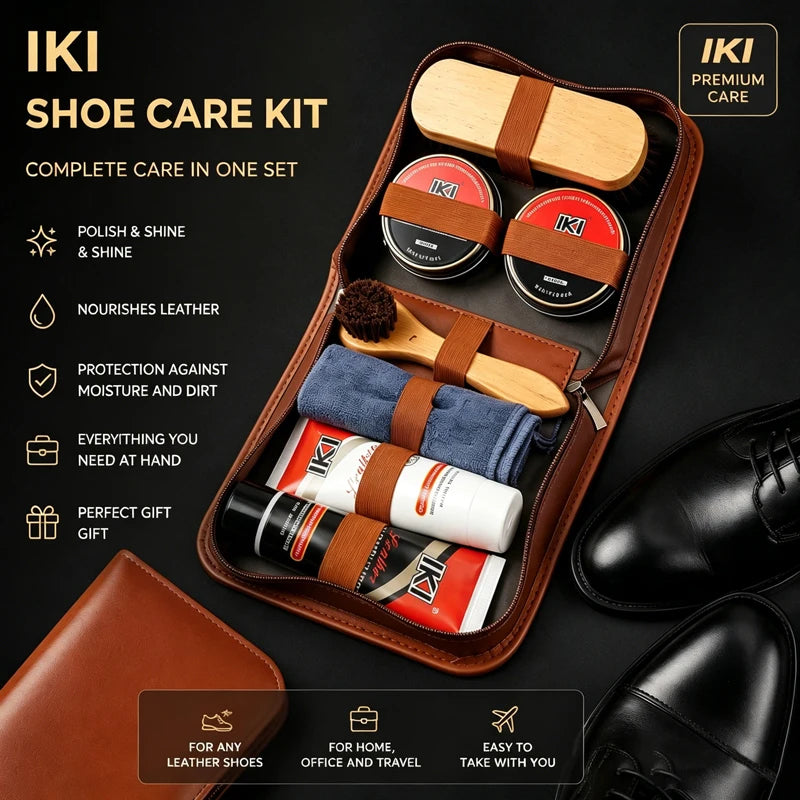IKI Leather Shoe Care Kit - Premium Footwear Cleaning And Conditioning Set for Leather Goods