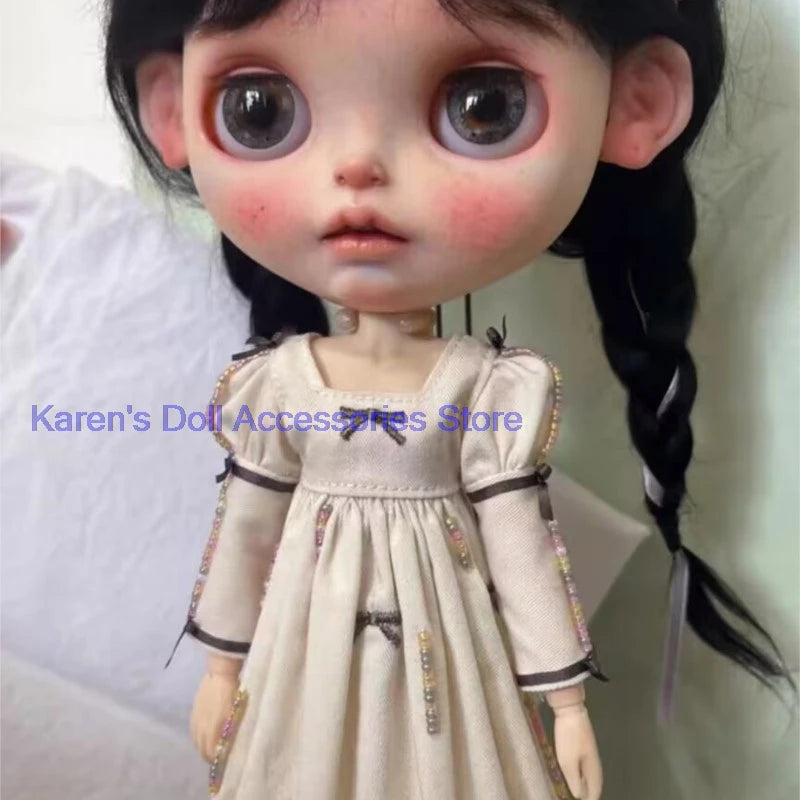 2026 new design 1pcs bow vintage retro style one-piece dress for landoudou/Blythe(Fit for Lulu,ymy24,Ob22,24,26,zone, Jenny)