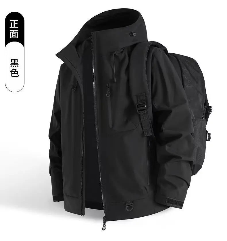 New 2025 Men's Outdoor Casual Thickened Jacket Windproof Waterproof Warmth Hooded Zipper Closure Polyester Fiber Long Sleeve ...