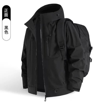 New 2025 Men's Outdoor Casual Thickened Jacket Windproof Waterproof Warmth Hooded Zipper Closure Polyester Fiber Long Sleeve ...
