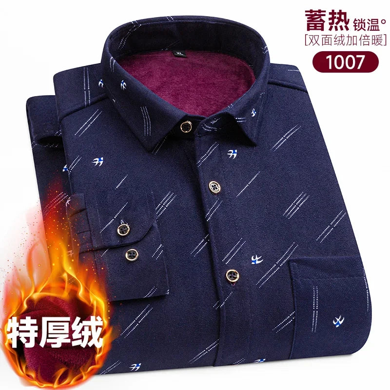 Plaid Shirts For Men Cotton Flannel Warm Winter Long Sleeve Button Plus Size Business Dress Smart Shirt Casual Easy Care Clothes