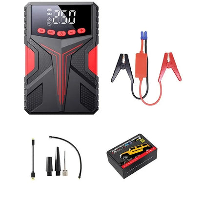 Car Jump Starter & Tire Inflator 2-in-1, Heavy Duty Battery Booster with Power Bank for 12V Petrol/Diesel Vehicles