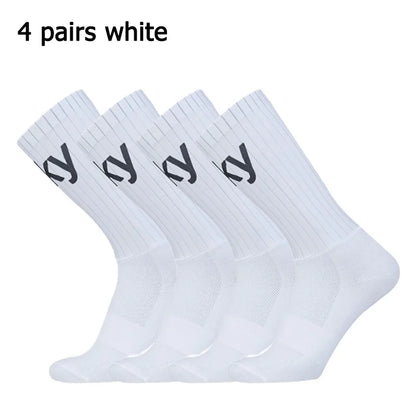 Summer 4 pairs of breathable black and white bicycle socks  anti slip silicone professional outdoor sports running socks