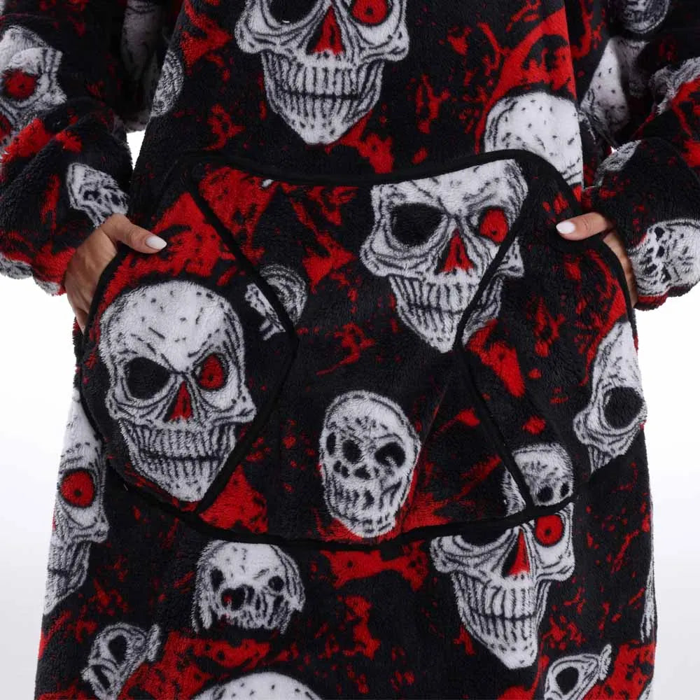 Women Hoodies Fluffy Warm Black Grey Long Sleeve Top Halloween Pumpkin Skull Ghost Hoodie Blanket Oversized Adult Winter Clothes