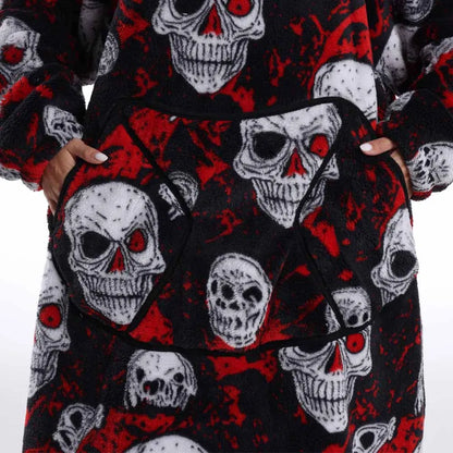 Women Hoodies Fluffy Warm Black Grey Long Sleeve Top Halloween Pumpkin Skull Ghost Hoodie Blanket Oversized Adult Winter Clothes