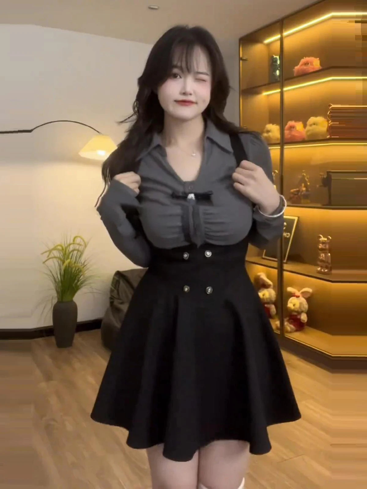 plus Size British College Style Set Women Spring Autumn Slimming JK Uniform Halter Half Skirt Shirt Two Piece Set Fashionable...