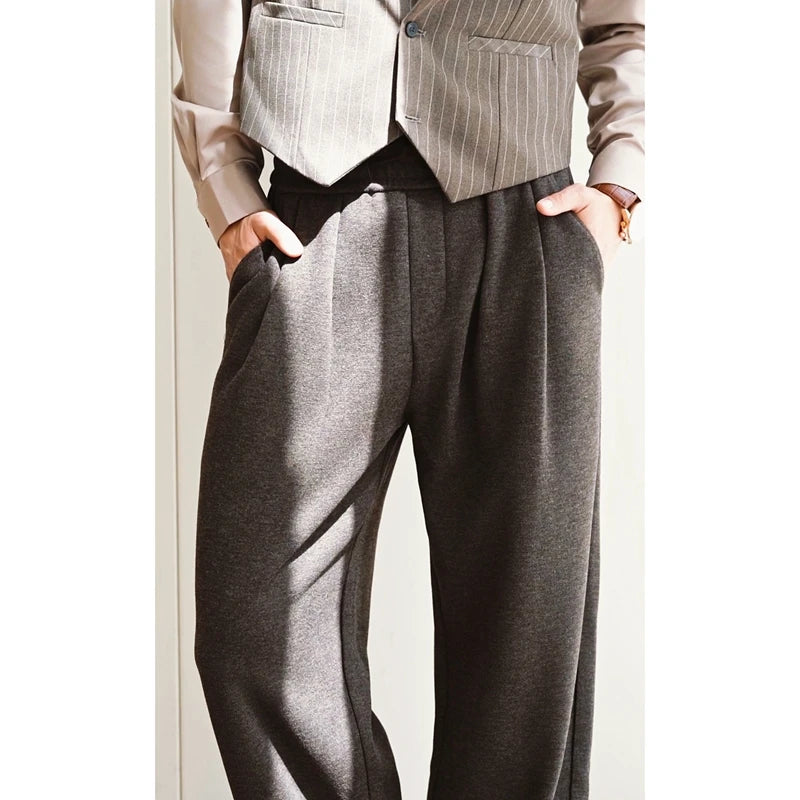 100% Merino Wool Men's Wide Leg Trousers Warm Soft Solid Color Auutumn Winter Casual Fashion Versatile Thickened Pant Men's Pant
