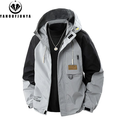 9XL New Men Spring Outdoor Leisure Windbreak Hooded Jacket Men Autumn Cargo Pocket Fashion Brand Loose Jacket Coat Male Clothing