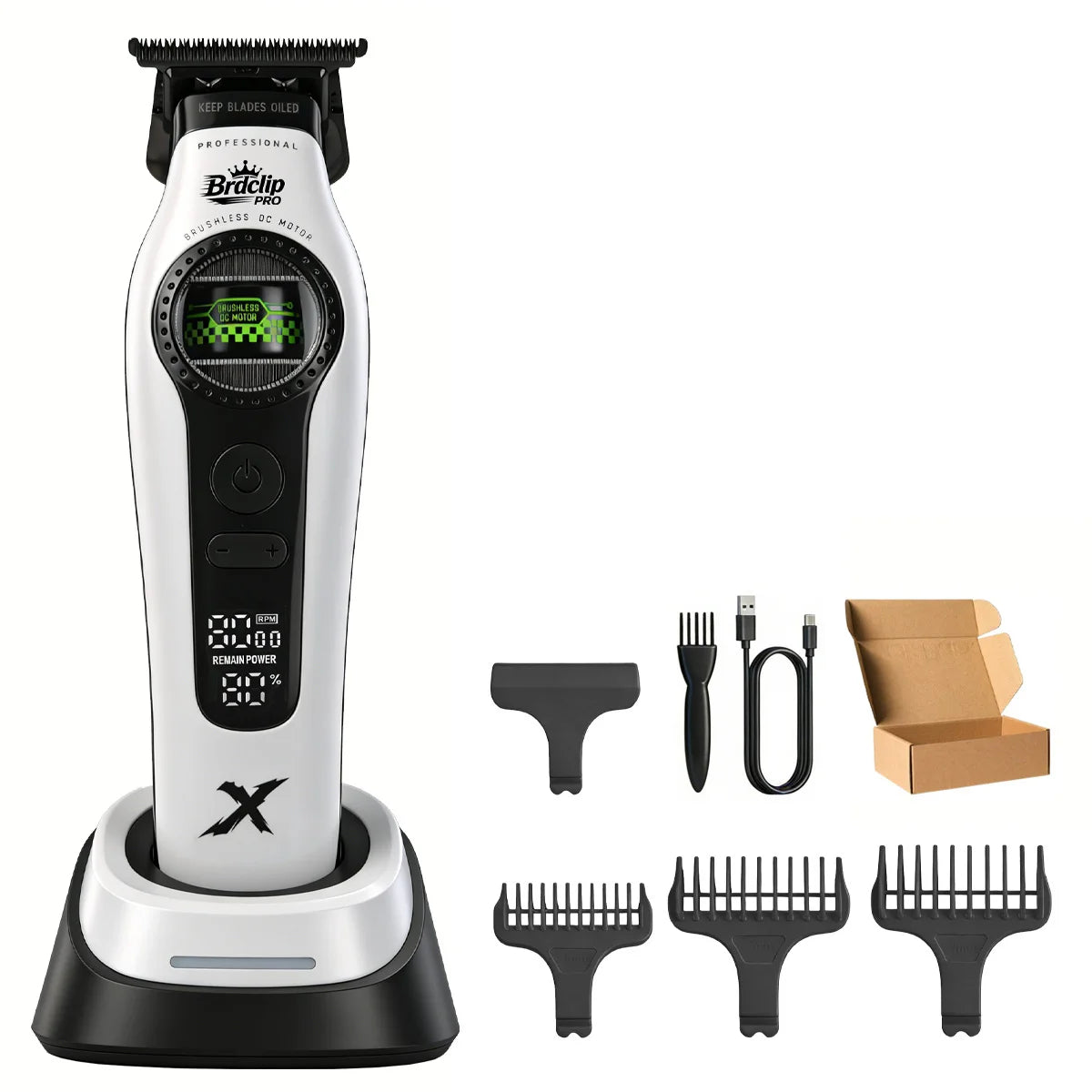 New BRDCLIP PRO Electric Hair Clipper Hair Trimmer Set Outer Rotor BLDC 6000-8000RPM Barber  Shop DLC Blade with Charge Dock