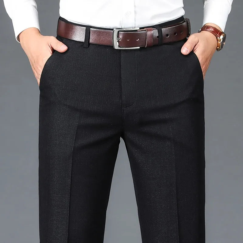 Men's Business Casual Trousers Drapey Elastic Straight Leg Spring Summer Fashionable Polyester Fiber Anti-Wrinkle Dad Pants