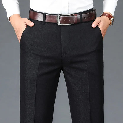 Men's Business Casual Trousers Drapey Elastic Straight Leg Spring Summer Fashionable Polyester Fiber Anti-Wrinkle Dad Pants